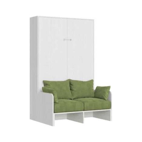 Letto matrimoniale francese a scomparsa 140 Kentaro con divano bianco frassino, verde