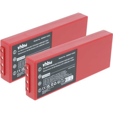 vhbw 2x batería reemplaza HBC 005-01-00466, BA210040 (FuB 10AA), BA210 para mando a distancia industrial (2000 mAh, 6 V, NiMH) - rojo