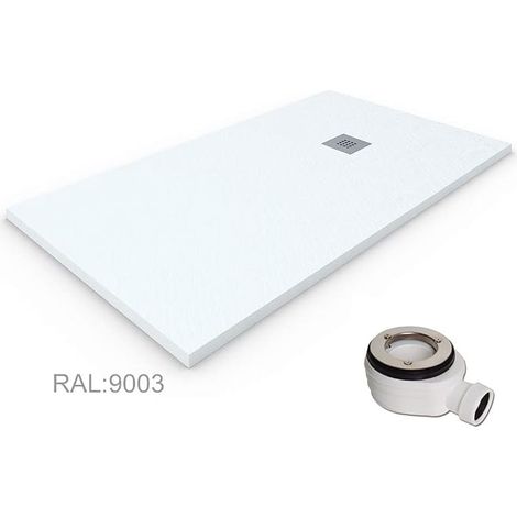 Extra-slim QUARTZ resin shower tray - Slate texture - White RAL 9003 70x100 cm (1/3)