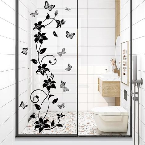 Stickers Muraux Fleurs Noires salle de bain (1/4)