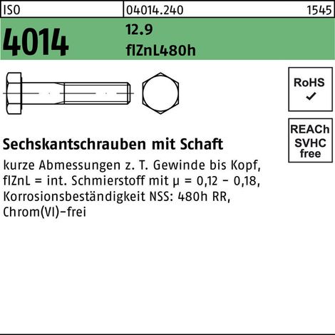 ISO 4014 12.9 M 16 x 120 flZnL/nc/x/x/480h/C flZn S 25 Stk (1/2)