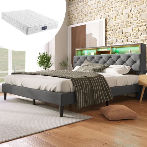 Bett Doppelbett mit Stauraum 140x200 Holz Grau OKMYHOME (1/5)