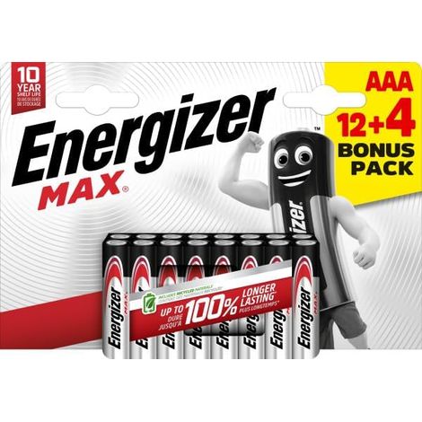 MAX, Pack de 8+4 pilas AAA, larga duración para uso cotidiano, sin sulfatación y 10 años vida útil