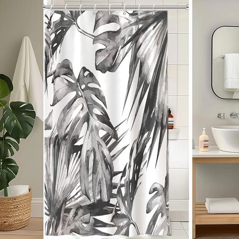Rideau Douche Anti Moisissure, Rideau Douche 120x200cm Gris Tropical Feuilles de Palmier Jungle Rideaux de Baignoire Imperméable Tissu Lavable Polyester Rideaux Salle de Bain avec 8 Crochets (1/5)
