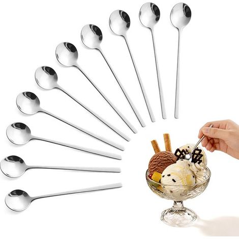Cucharas redondas de acero inoxidable 304,10 unidades,13,5 x 3 cm,Ideales para remover café y sopa de nido de pájaro,Fáciles de limpiar (1/5)