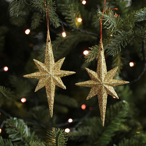 Étoile De Bethléem - Décoration Suspendue Pour Arbre De Noël - 8 Branches - En Plastique Brillant - Or - 12,4 X 7,6 Cm - 2 Pièces (1/5)