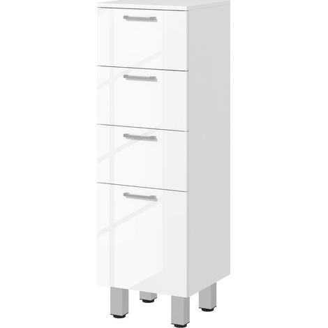 Mobile bagno stretto con 4 cassetti, legno bianco, 30 x 30 x 93 cm (1/5)