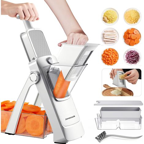 Jonscook 1 Mandoline Cuisine Multifonction, Coupe-Légumes Professionnel avec Lames en Acier Inoxydable, Trancheur de Légumes Réglable pour Salade, Oignons, Concombres et Pommes de Terre (1/5)
