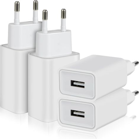 4-Pack 5W Prise USB Chargeur, 5V/1A Adaptateur USB Bloc Chargeur Prise Secteur Compatible avec iPhone Samsung Huawei Xiaomi Oppo LG (Blanc) (1/5)