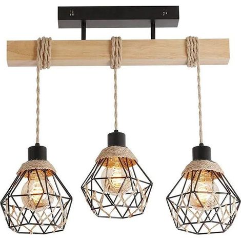 Lustre rétro à trois têtes en métal, plafonnier style campagne, suspension, éclairage d'îlot, hauteur réglable, 55 cm (1/5)