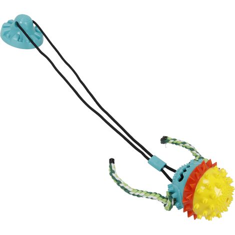Jouet à mâcher pour chien, distributeur de nourriture et brosse à dents, avec ventouse, bleu lac. (1/5)