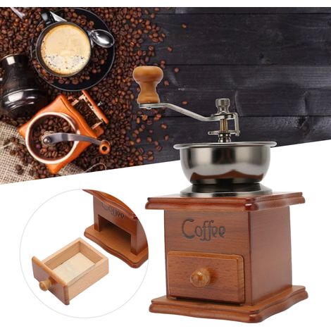 Manuelle Kaffeemühle im Vintage-Stil – Kaffeemühle für Zuhause, Café und Teestube – Edelstahl und Walnussholz – Mahlgrad einstellbar (1/5)