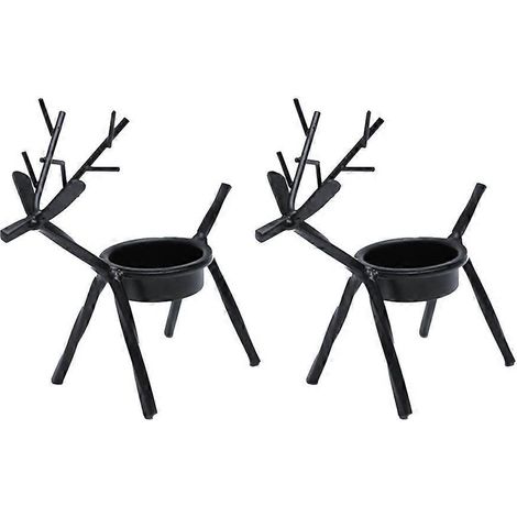 Lot de 2 bougeoirs en forme de cerf, style rétro, pour Noël. Porte-bougies créatifs en métal pour la maison.-Black (1/3)