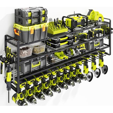 Grand organiseur mural pour outils électriques - 13 supports de perceuse pour garage, 4 couches, organisateur d'outils et de rangement avec 2 nouveaux accessoires, idée cadeau pour homme (1/5)