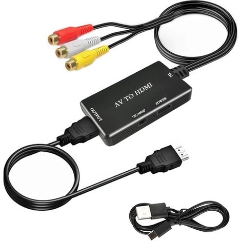 Convertisseur AV vers HDMI 1080P, Adaptateur RCA vers HDMI, Convertisseur Audio Vidéo Composite CVBS Analogique, Prend en Charge PS2 PS3 Xbox Wii VHS DVD et Plus, Câble USB et Câble Inclus (1/5)