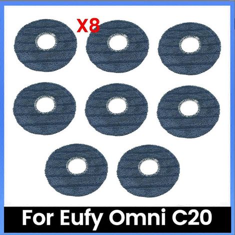 Packung mit 8 Ersatztüchern für den Eufy Omni C20 Saugroboter, waschbar und aus Stoff.