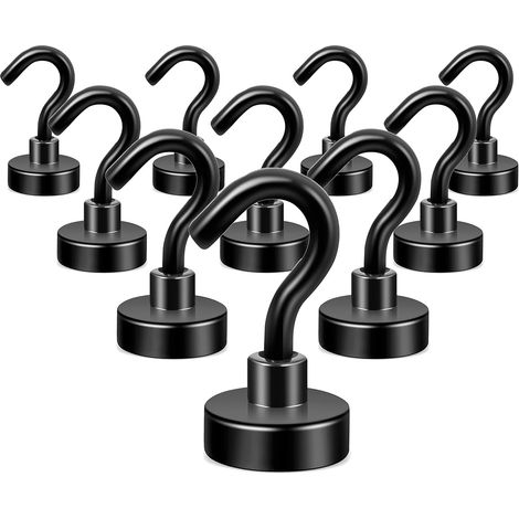 Extra starke Magnethaken im Paket mit Kühlschrankhaken, robuster Kreuzfahrthaken für die Decke, kleiner Magnethaken für Van, Wand (schwarz, 10er-Pack) (1/5)