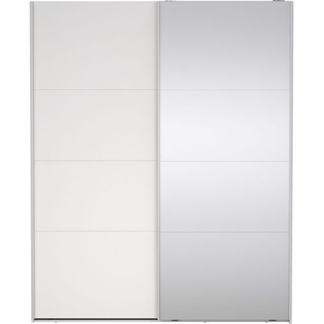 Catania Kleiderschrank 221x179x65cm, 1 Schiebetür, 1 Schiebetür mit Spiegel weiß. (1/5)