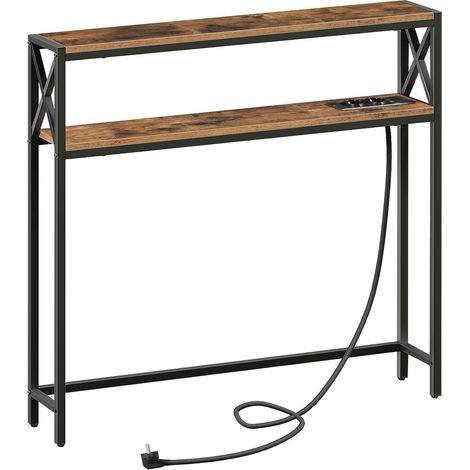 Table d’Entrée à 2 Niveaux de 100 cm, Table Console avec Prises et Ports USB, Console Meuble de Couloir avec Tablettes de Rangement, pour Couloir, Salon, Entrée, Marron Rustique (1/5)