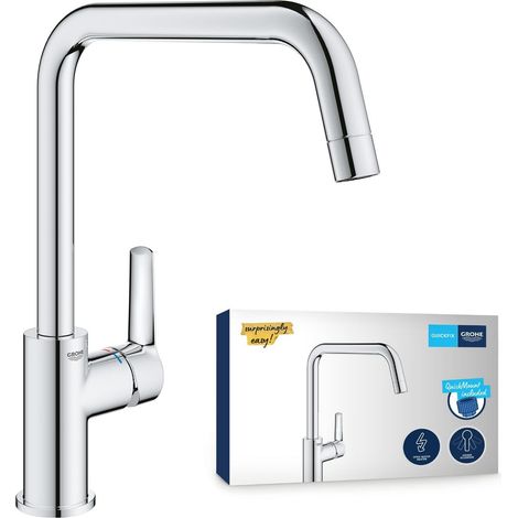 Mitigeur Monocommande Robinet pour Evier de Cuisine (Bec en U Haut 310 mm, Cartouche Céramique 28 mm, Zone de rotation 150°, Facile à installer), Chrome, 1012420000 (1/5)