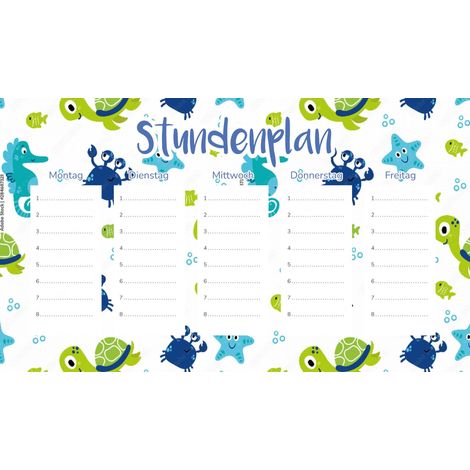 Plan de cours magnétique pour enfants : Animaux marins 30 x 17,5 cm