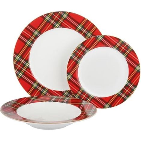 Trade Shop - Conjunto De 18 Pc Placas De Servicio Con Patrón De Tablero De Tartán En Mesa De Mesa De Navidad -