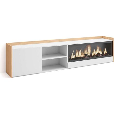 Mueble TV Sedella-01 de 212x50x35 cm con chimenea eléctrica XXL, color blanco y roble soft (1/4)