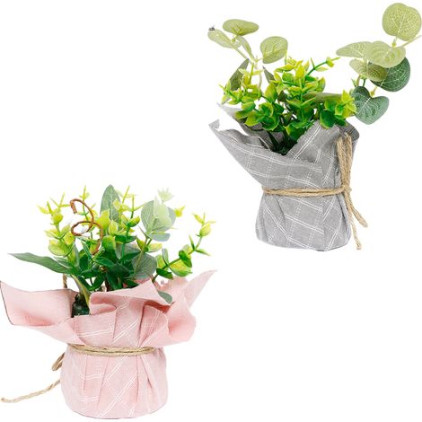 Lot de 2 plantes artificielles décoratives pour bureau, accessoires photo et fêtes, fausses plantes en pot pour table, simulant la verdure, idéales pour le salon, la salle de bain ou la cuisine. (1/5)