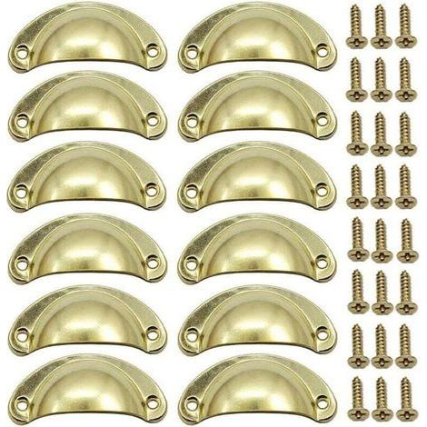 12 Stück goldene Muschel-Retro-Türgriffe 82 mm Vintage-Möbelschubladengriffe mit Schrauben (1/5)