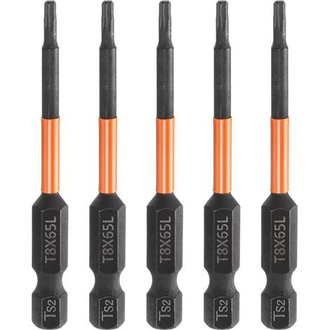 5Pcs Embout Tournevis Torx T8 1/4" Hex Shank Longueur 2.56"(65mm) (1/5)