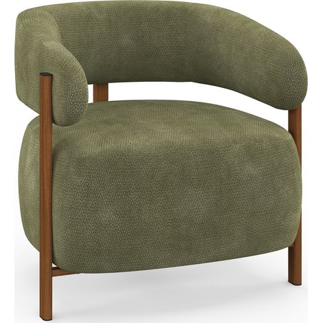 Fauteuil ALBERT tissu chenille vert et pieds effet noyer