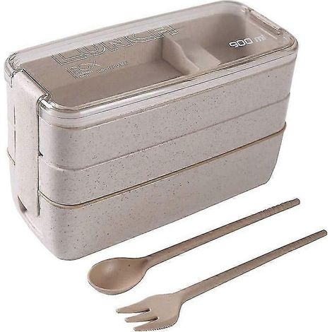 Japanische Lunchbox, Bento-Box, 3-in-1-Fach, Weizenstroh, umweltfreundliche Bento-Lunchbox, Mahlzeit-Pr (1/5)
