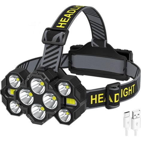 Rechargeable LED Headlamp, 10 Modes, IPX4 Waterproof, 22000 Lumens, Super Bright, 10 LEDs, High Power Rechargeable LED Headlamp for Fishing and Running