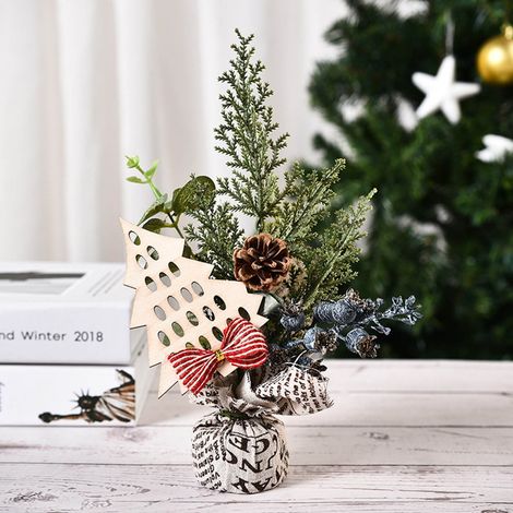 Arbre De Noël Miniature - Décoration Fenêtre Intérieur Extérieur - Hauteur 25 Cm - Matériau PET Et Bois - Lot De 2 (1/2)