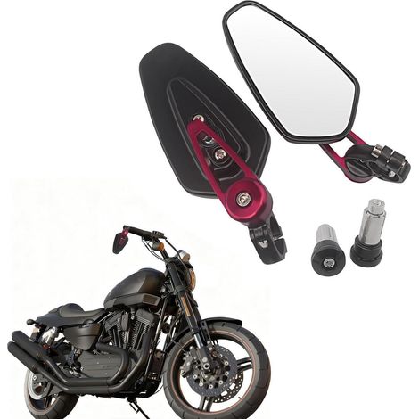 Motorrad Lenkerendspiegel 22mm Rot Stoßfest Wasserdicht Weitwinkel (1/5)