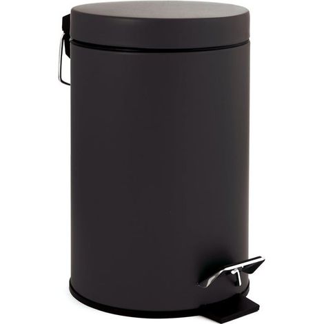 Poubelle ronde noire mate avec couvercle à charnière, poubelle à pédale silencieuse à fermeture lente. (1/4)