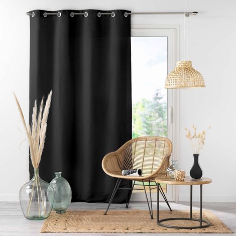 Lot de 4 Rideaux à Œillets - 140 x 260 cm - Microfibre Légère - Noir Absolu (1/5)