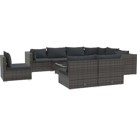 Maison Exclusive - Set Divani da Giardino 10 pz con Cuscini in Polyrattan Grigio (1/5)