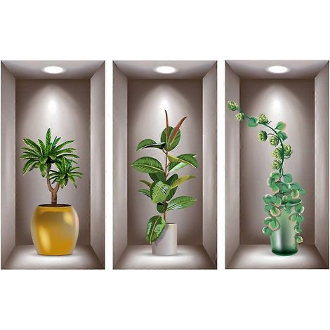 Lot de 3 stickers muraux créatifs pour chambre à coucher motif bonsaï - 40 x 20 x 02 cm (1/4)