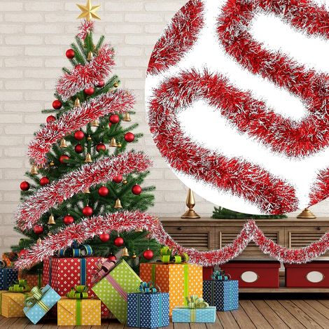 Guirlande scintillante de Noël 50 pieds, torsadée métallisée avec paillettes givrées, déco sapin et couronne brillante pour fêtes, intérieur et extérieur, largeur 8,9 cm, rouge et blanc (1/5)