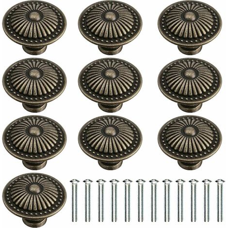 Round Furniture Knob, Set of 10 Antique Bronze Flower Drawer Knobs Knob with Screws, 24mm (1/5)