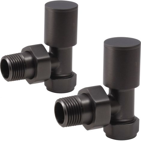 Signature Patterned Angled Radiator Valves (Pair) - Matt Black