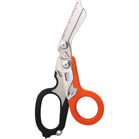 Tijeras de emergencia plegables y multifuncionales fabricadas en acero inoxidable, herramienta de rescate para acampada y actividades al aire libre, color negro y naranja. (1/3)