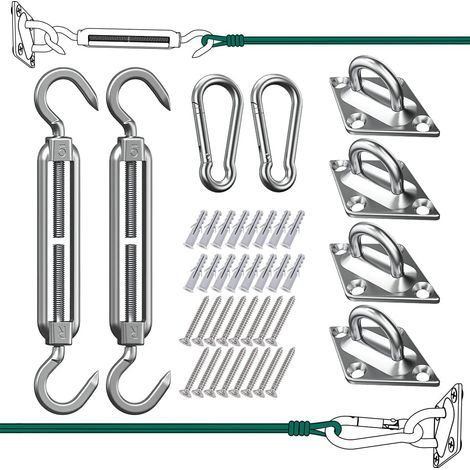 Kit de Fixation pour Voile d'Ombrage - 304 Inoxydable Voile d'Ombrage. Kit de fixation Voile d'ombrage pour Triangle. Carré & Rectangle. Heavy Duty antirouille Soleil Voile D'ombrage Kit de Fixation (1/5)