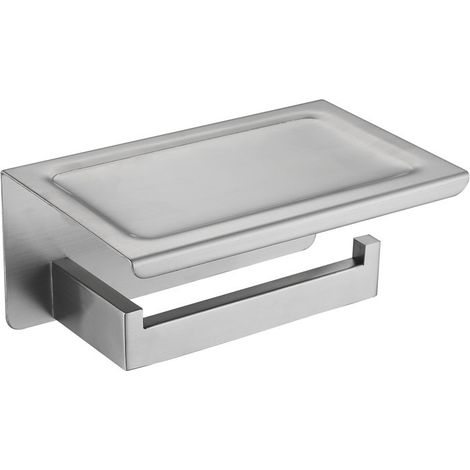 Lot de 2 Porte-Rouleau Papier Toilette Inox Brossé Mural avec Étui à Téléphone, Distributeur Essuie-Tout pour Salle de Bains, Finition Acier Brossé (1/3)