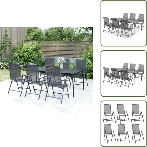 7-tlg. Garten-Essgruppe Anthrazit Stahl - Gartenmöbel - Essgruppen - Gartentisch - Gartenstühle - Stahleinrichtung (1/5)