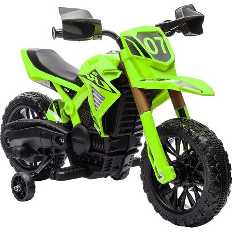 Moto électrique pour enfants 6V avec batterie, roues stabilisatrices, klaxon, bruit de démarrage, 3-8 ans, couleur verte (1/5)