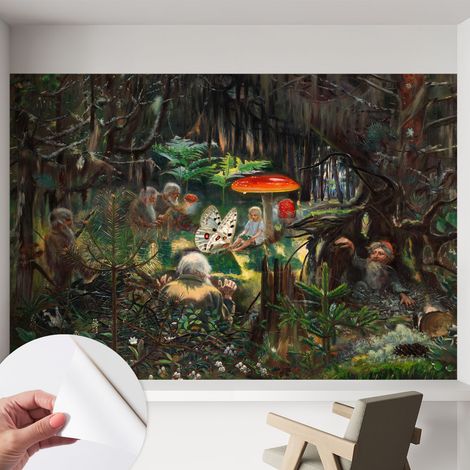 Papier peint autocollant adhésif installation rapide du papier peint durable et résistante Forêt féérique 152x104 cm (1/5)