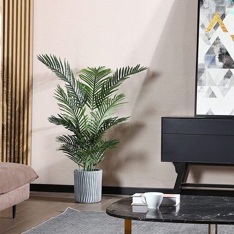 Skecten – Plante verte artificielle palmier areca 110 cm – Pot noir 15 cm – Décoration intérieure sans entretien – Aspect réaliste (1/4)