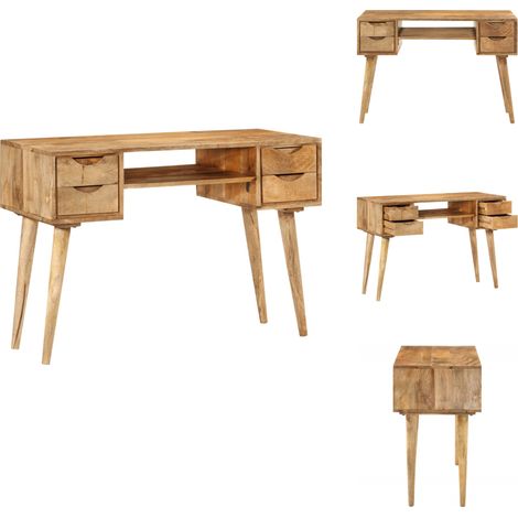 Bureau avec tiroirs 110x47x76 cm bois de manguier solide - Bureau - Bureaux - Bureau D'ordinateur - Bureau Avec Tiroir (1/5)